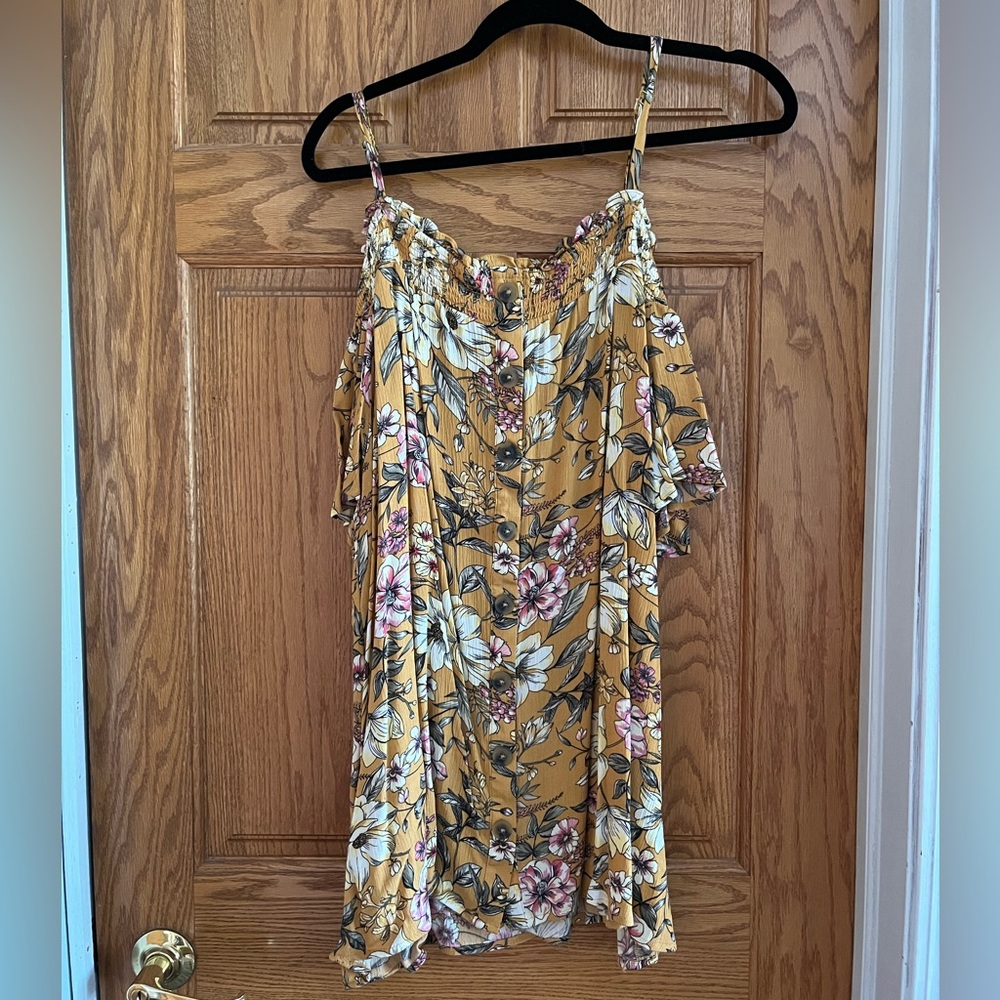 Torrid 2 cold shoulder yellow floral top blouse NWOT